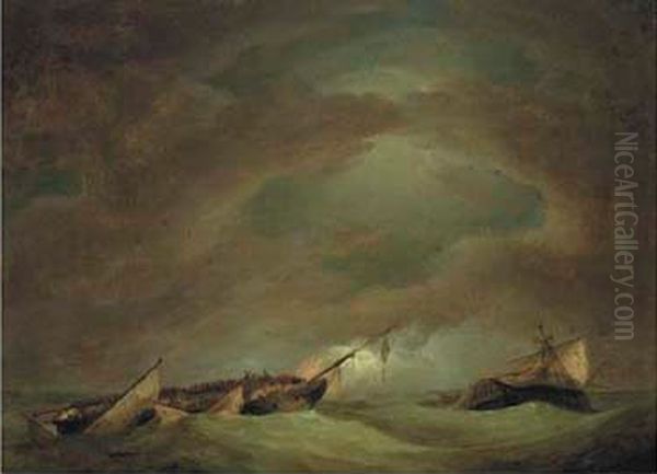 The close action between HMSEurotasand the French frigateClorinde, 25th February 1814, the two frigates subsequently dismasted Oil Painting by Robert Dodd