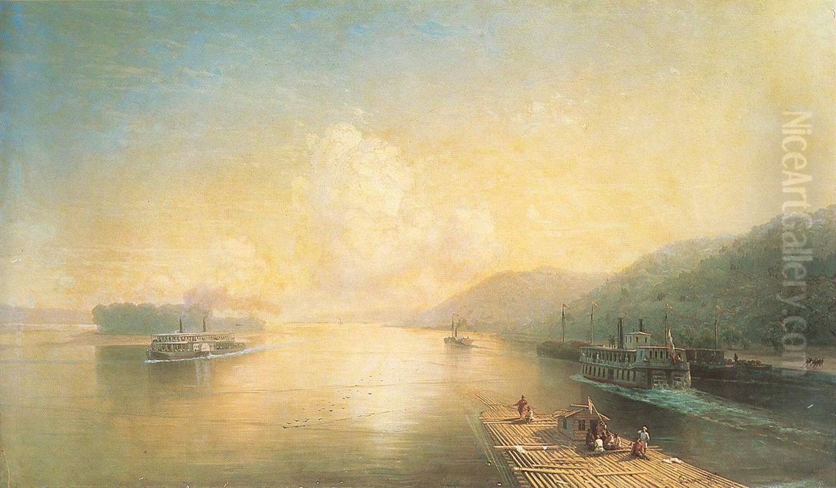 Volga near the Zhiguli Mountains Oil Painting by Ivan Aivazovsky