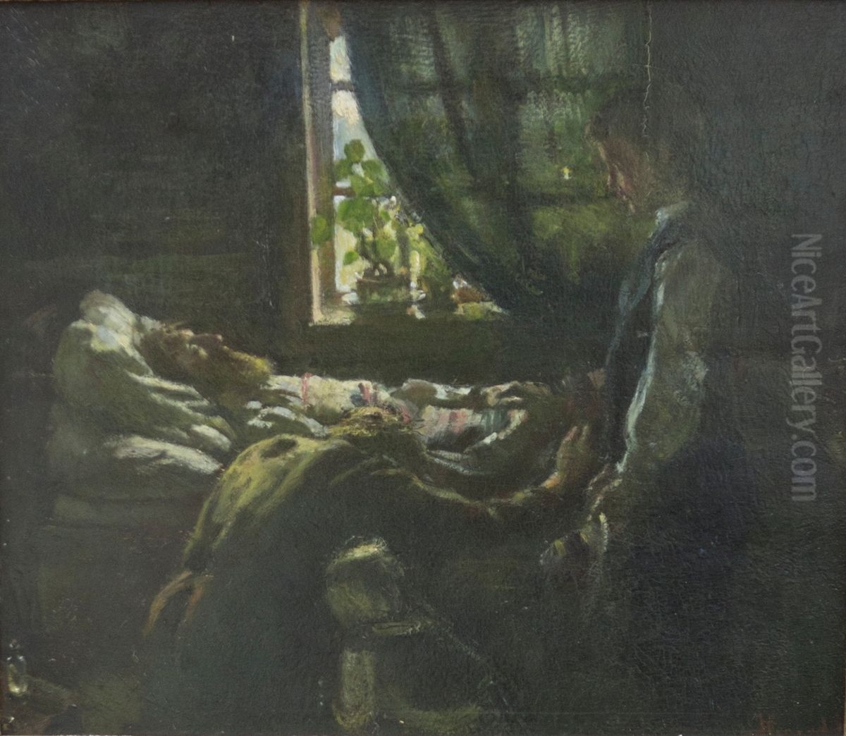 Arbeiderens dodsleie. Skisse. Oil Painting by Hans Heyerdahl