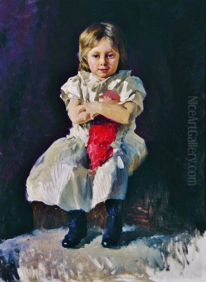 Little girl with doll Oil Painting by Nikolai Yaroshenko