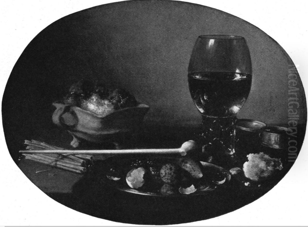 Still life of a roemer with smoking paraphernalia Oil Painting by Pieter Claesz