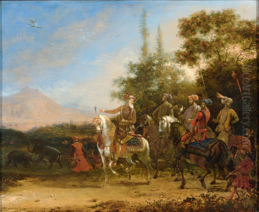 Hunting Scene with Shah Jahan and his Sons Oil Painting by Willem Schellinks