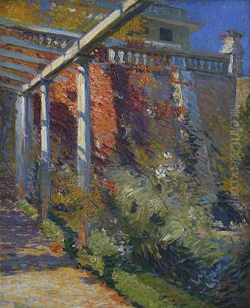 Sunken Garden Beneath Wall, Villa Francesca, Setauket, Long Island Oil Painting by William de Leftwich Dodge