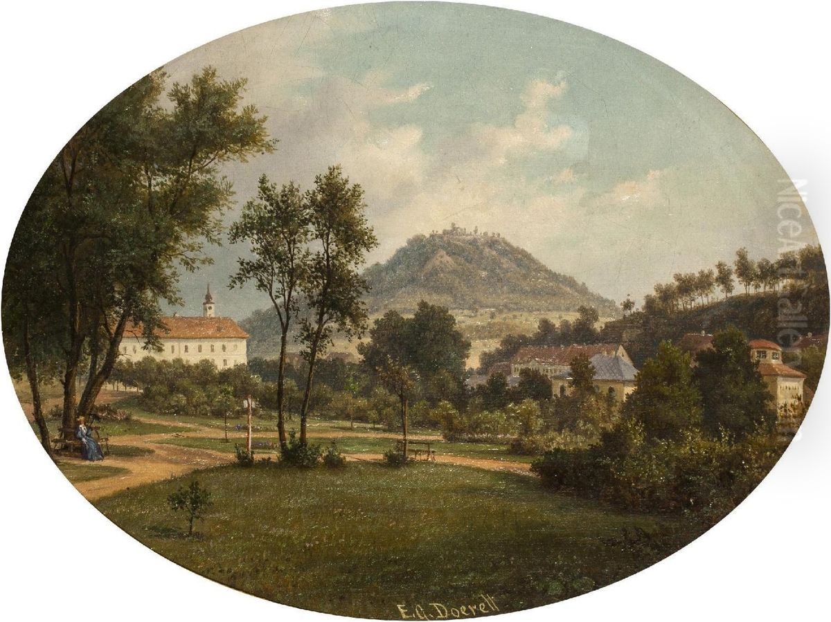 View of Doubravka from the Teplice Chateau Park Oil Painting by Ernst Gustav Doerell