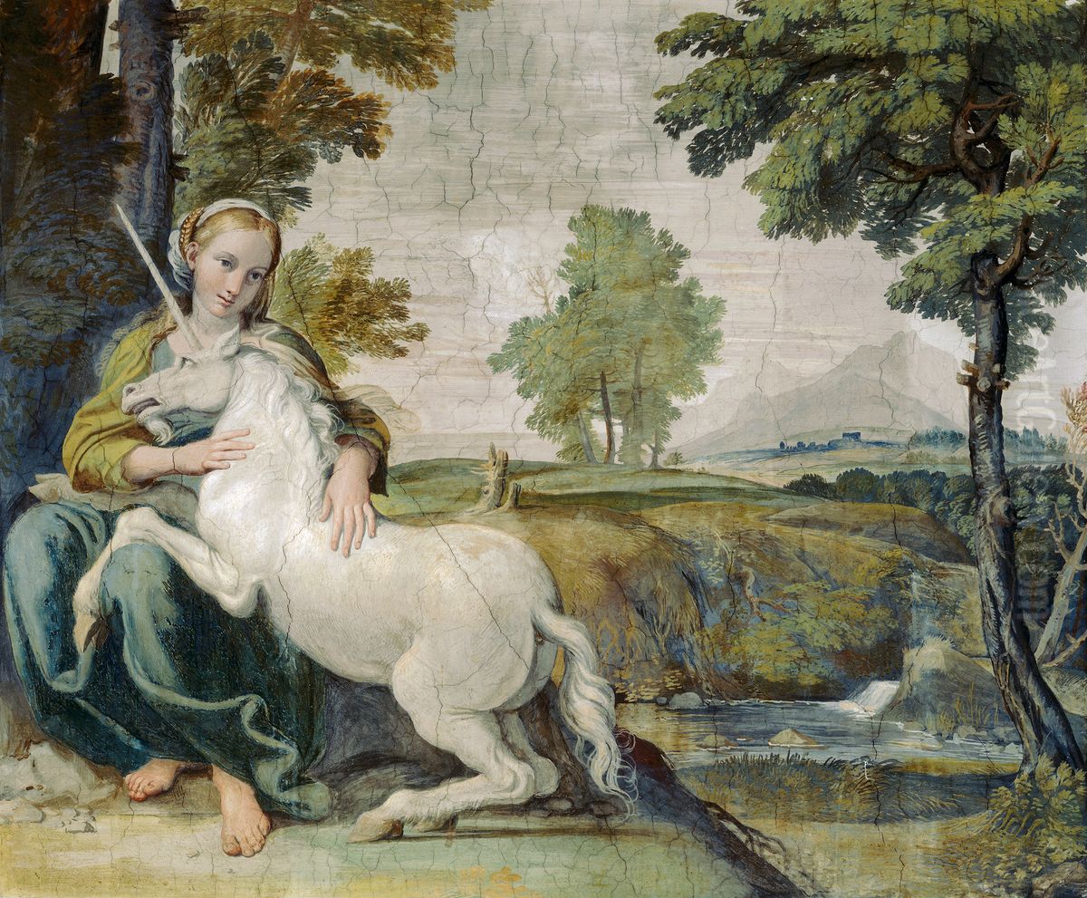 Virgin and Unicorn Oil Painting by Domenico Zampieri (Domenichino)