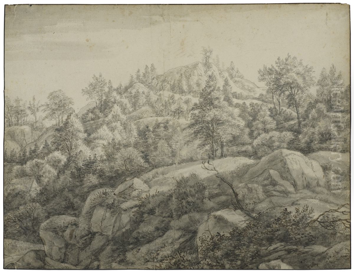 Bergssluttning med klippor Oil Painting by Antonie Waterloo