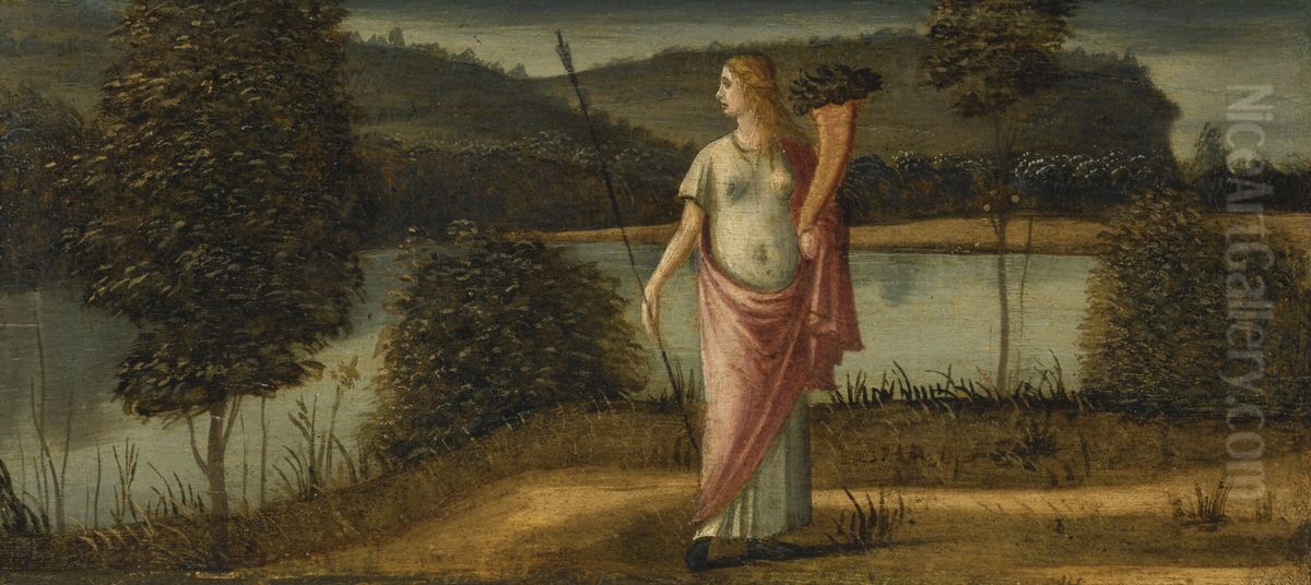 Allegorical Figure of a Woman in a Landscape Holding a Spear and a Cornucopia Oil Painting by Vittore Carpaccio