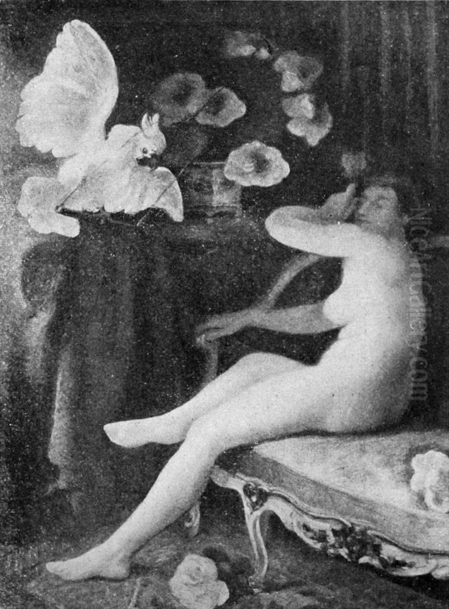 Femme au perroquet Oil Painting by Pierre Bracquemond
