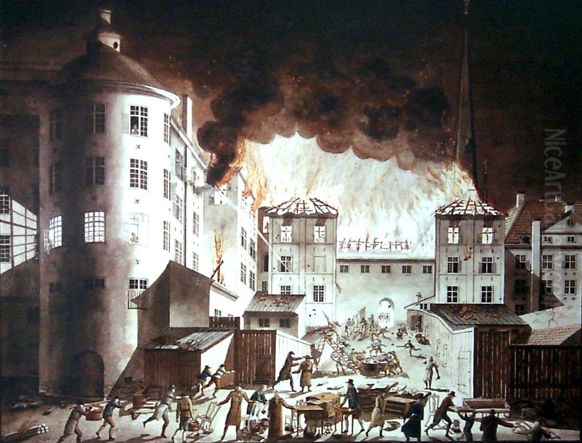 Cruuska palatset brinner 1802 Oil Painting by unknown