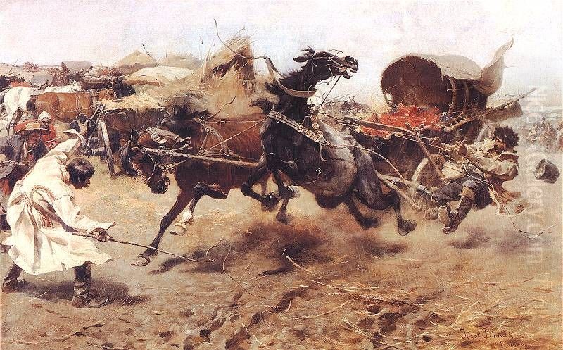 Horses bolted. Oil Painting by Jozef Brandt