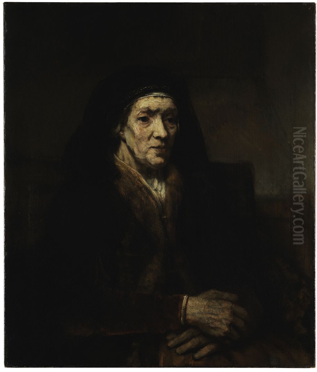 Portrait of a Seated Woman with Her Hands Clasped Oil Painting by Rembrandt