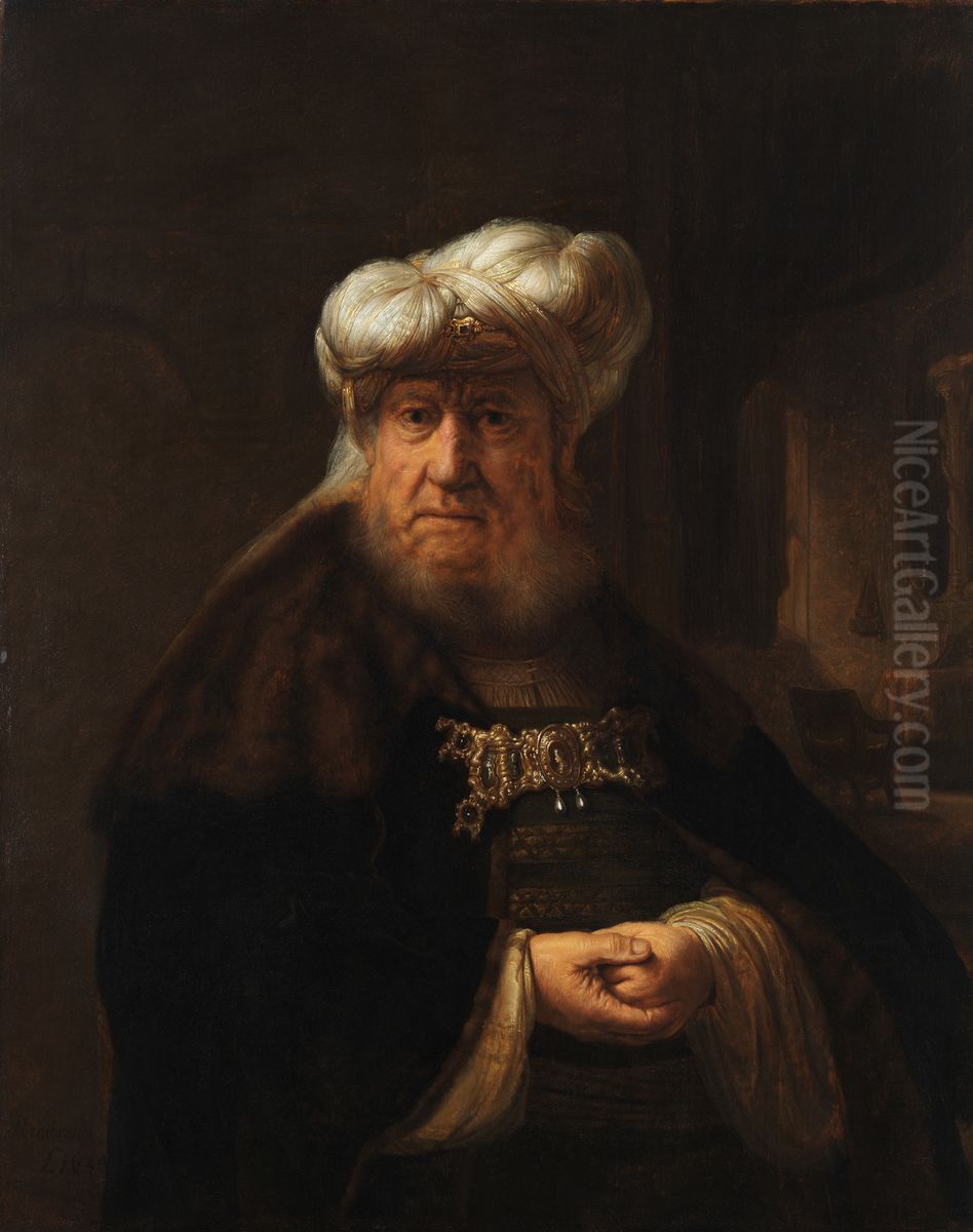 Man in Oriental Costume (possibly the Old Testament Patriarch Dan) Oil Painting by Ferdinand Bol