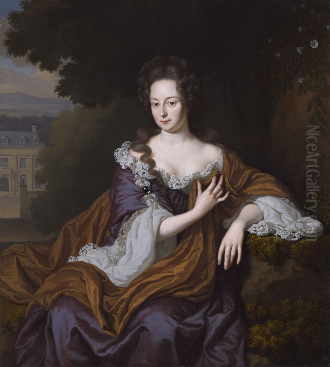 Portrait of Eva Suzanna Pellicorne (1670-1732) Oil Painting by Michiel van Musscher