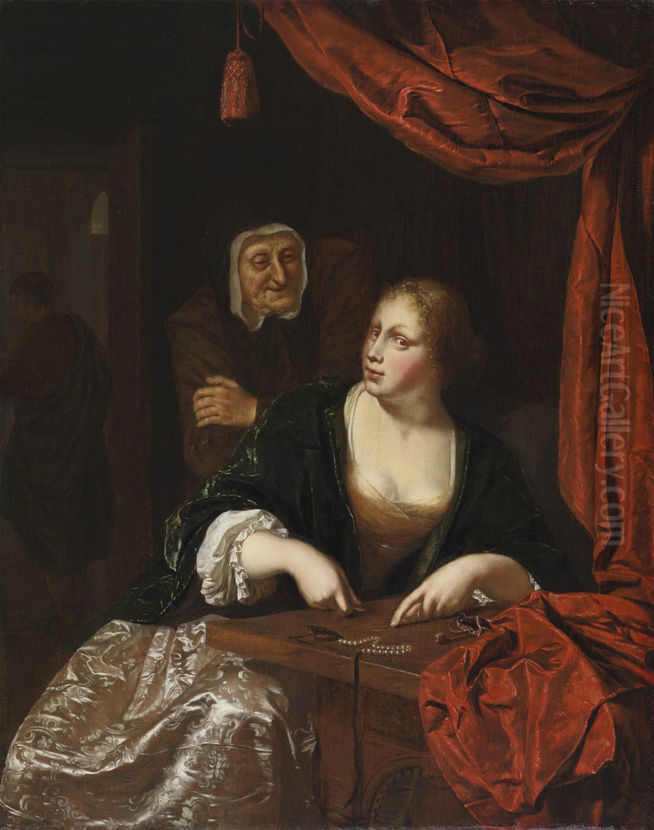 Courtesan Counting Money Oil Painting by Jan Van Mieris