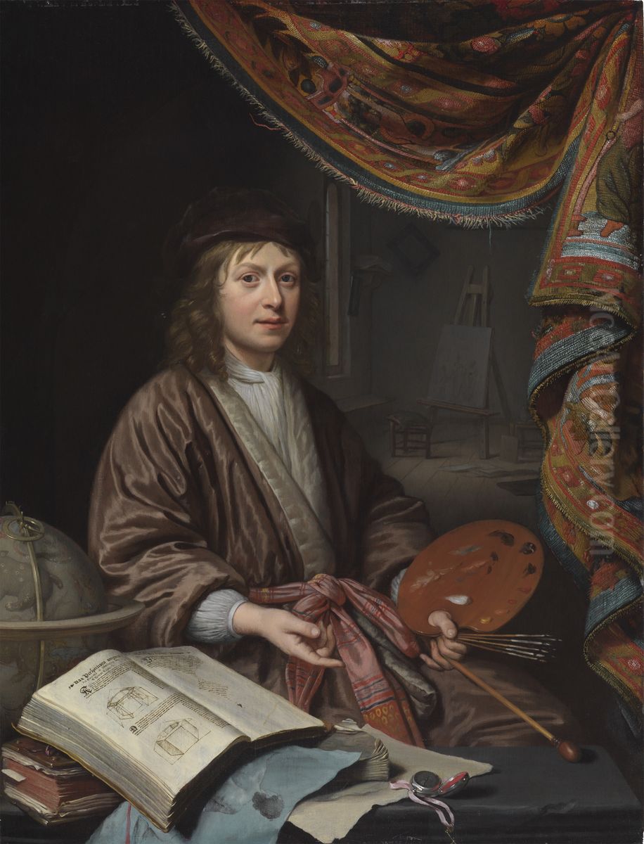 Portrait of the Artist in His Studio Oil Painting by Michiel van Musscher
