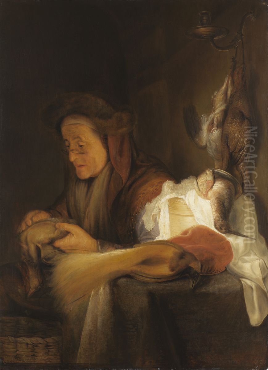 Woman Plucking a Duck Oil Painting by Rembrandt