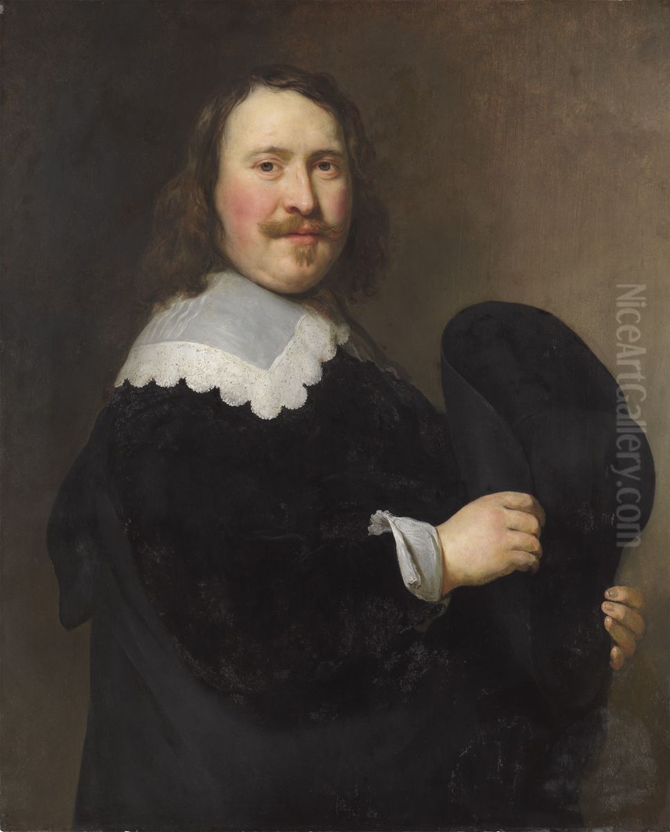 Portrait of a Man with a Hat Oil Painting by Govert Flinck