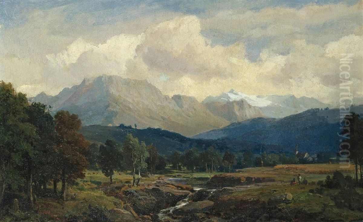 Berchtesgaden landscape with painting artists Oil Painting by Heinrich Brandes