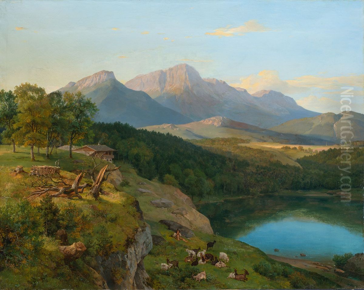 View of the Untersberg in Berchtesgadener Land Oil Painting by Heinrich Brandes