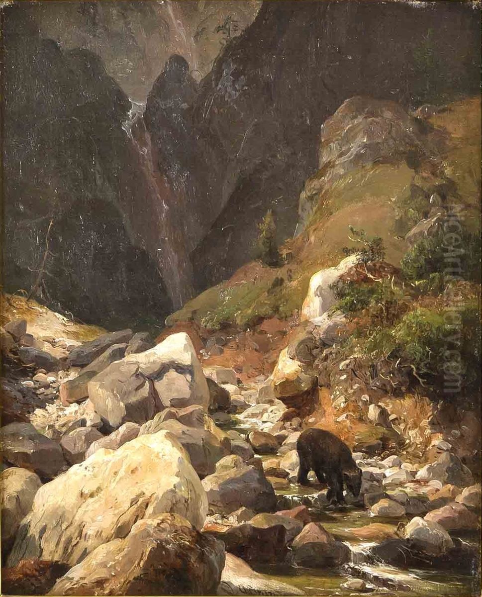 Rocky landscape Oil Painting by Heinrich Brandes
