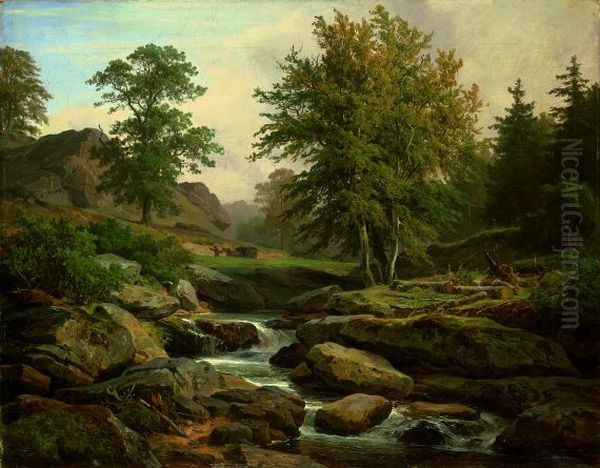 Landscape near Harzburg Oil Painting by Heinrich Brandes