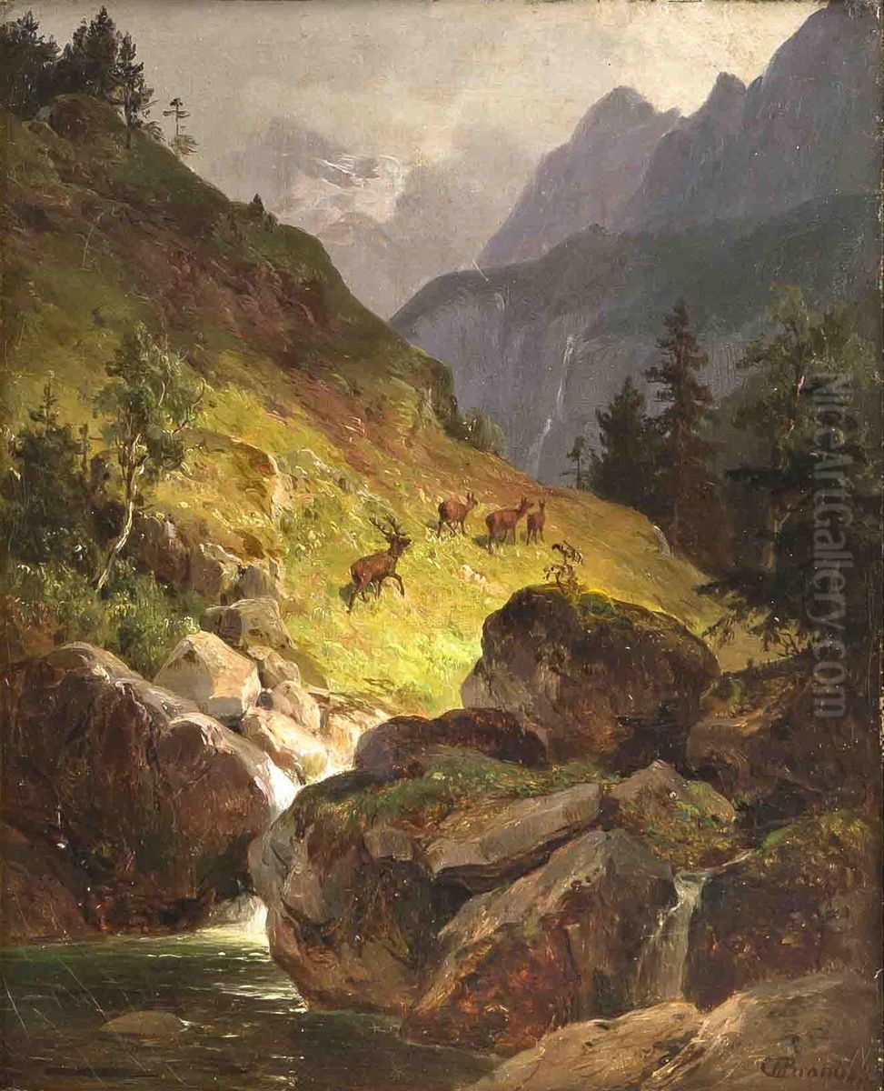 Tyrolean landscape Oil Painting by Heinrich Brandes