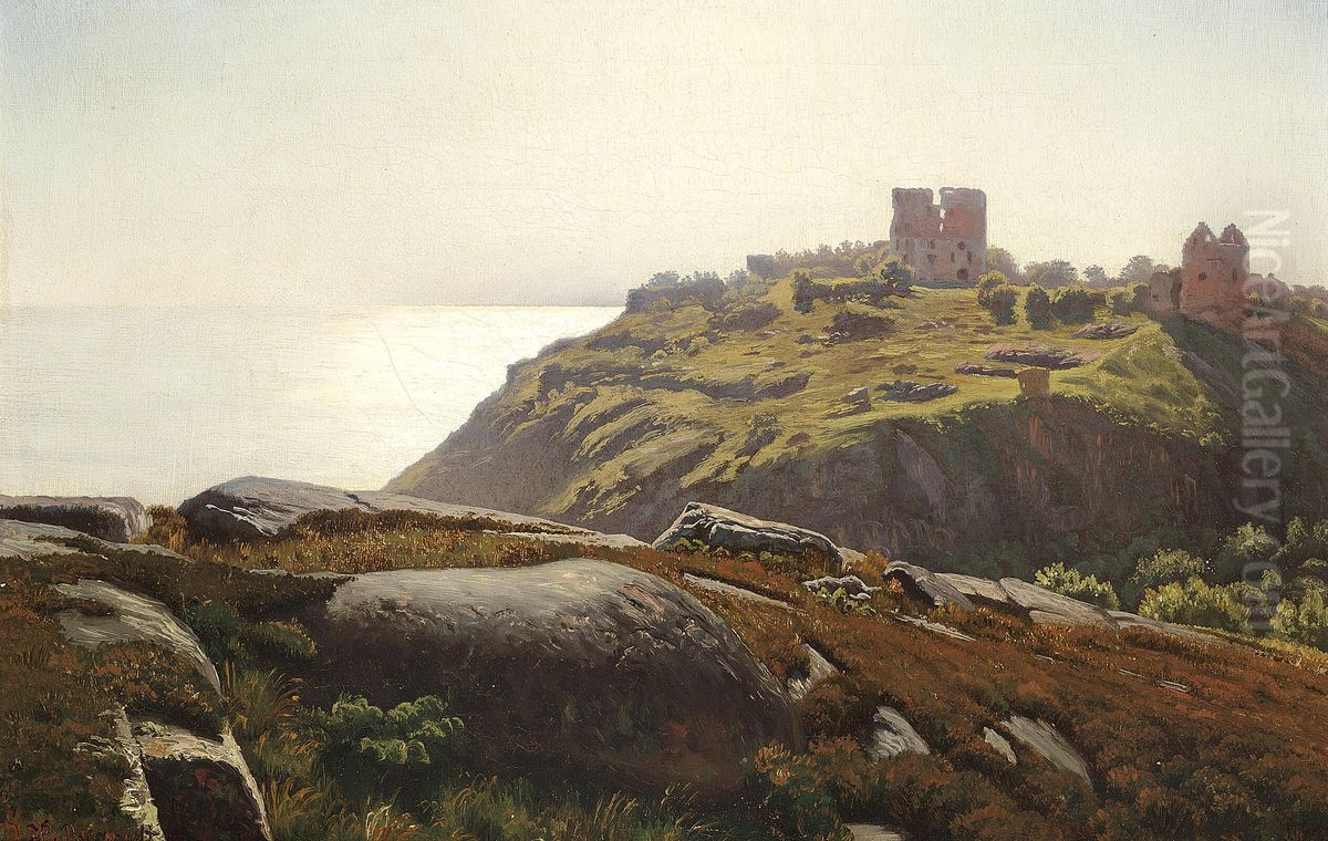 Scenery from Bornholm at the castle Hammershus. Oil Painting by Johannes Herman Brandt