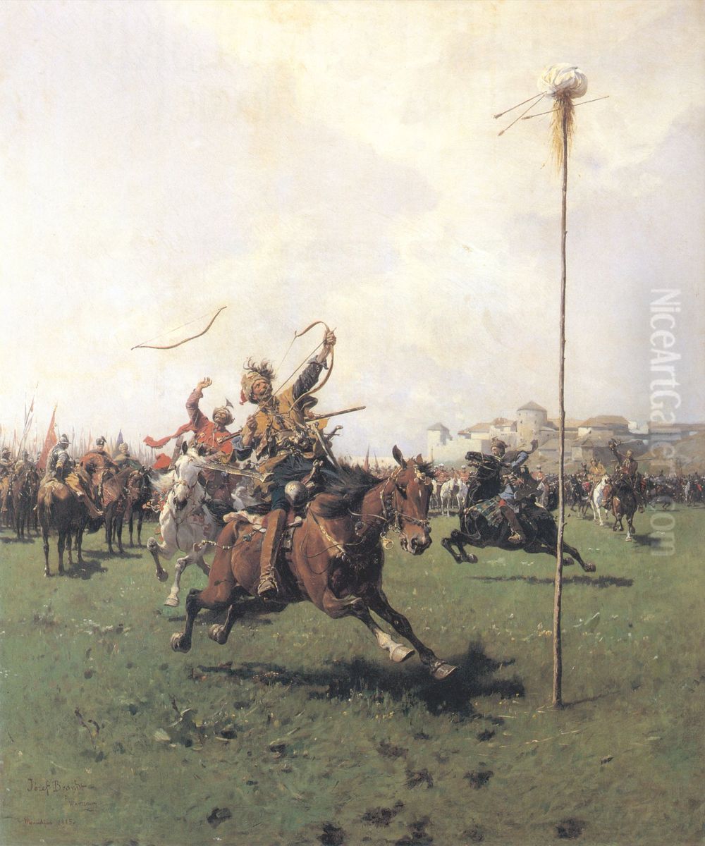 Lisowczycy - Strzelanie z luku Oil Painting by Jozef Brandt