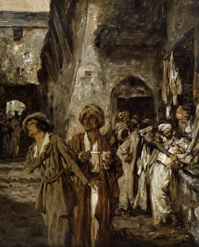 An Algerian Episode Oil Painting by Arthur I. Keller