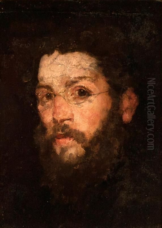 Man Wearing Gold Rimmed Glasses Oil Painting by William Merritt Chase