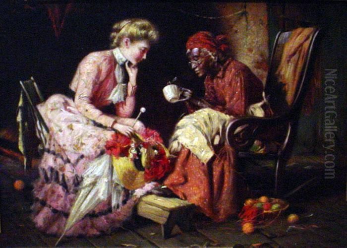 Reading Tea Leaves Oil Painting by Harry Roseland