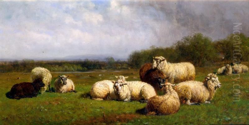 Sheep in the Meadow Oil Painting by James McDougal Hart