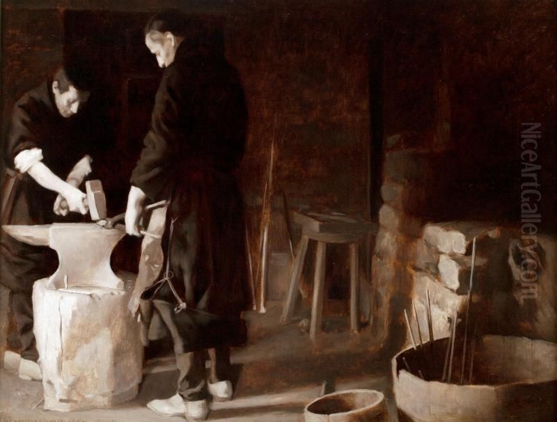 Two Men at Anvil Oil Painting by Kenyon Cox