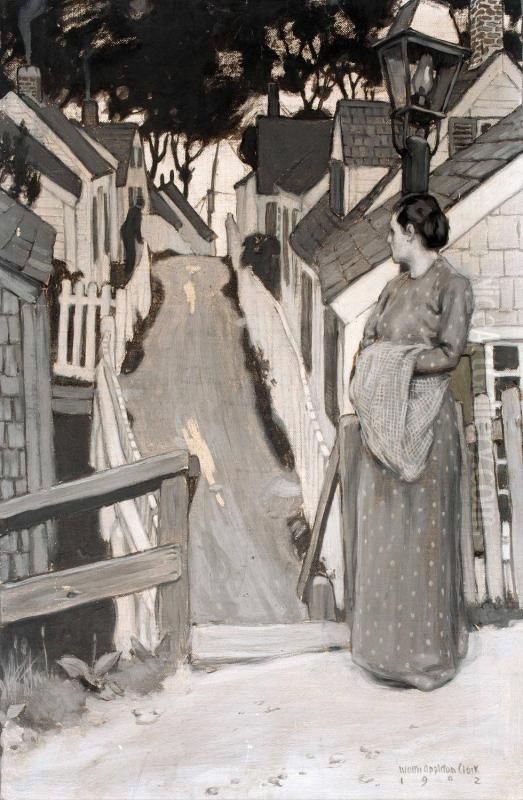Woman and a Lampost Oil Painting by Walter Appleton Clark