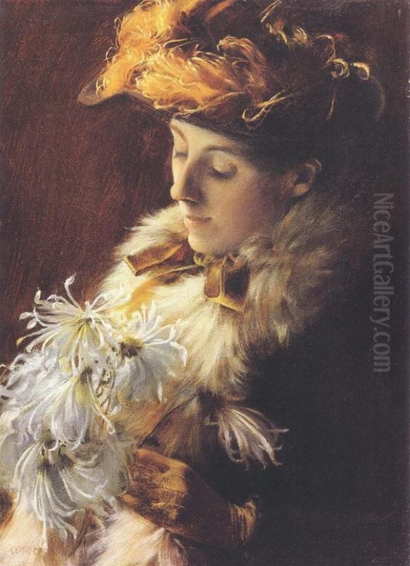 Woman with a Feathered Hat Oil Painting by Charles Curran
