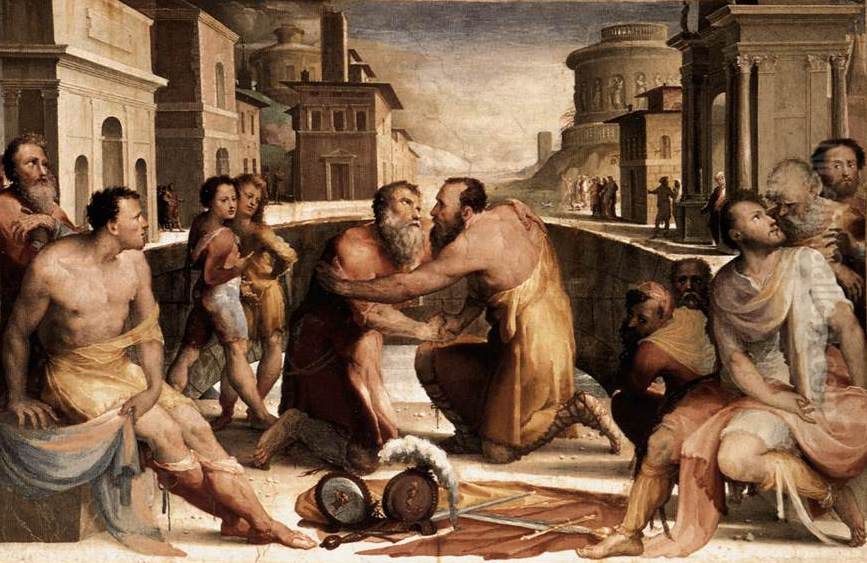The Reconciliation of Marcus Emilius Lepidus and Fulvius Flaccus Oil Painting by Domenico Beccafumi