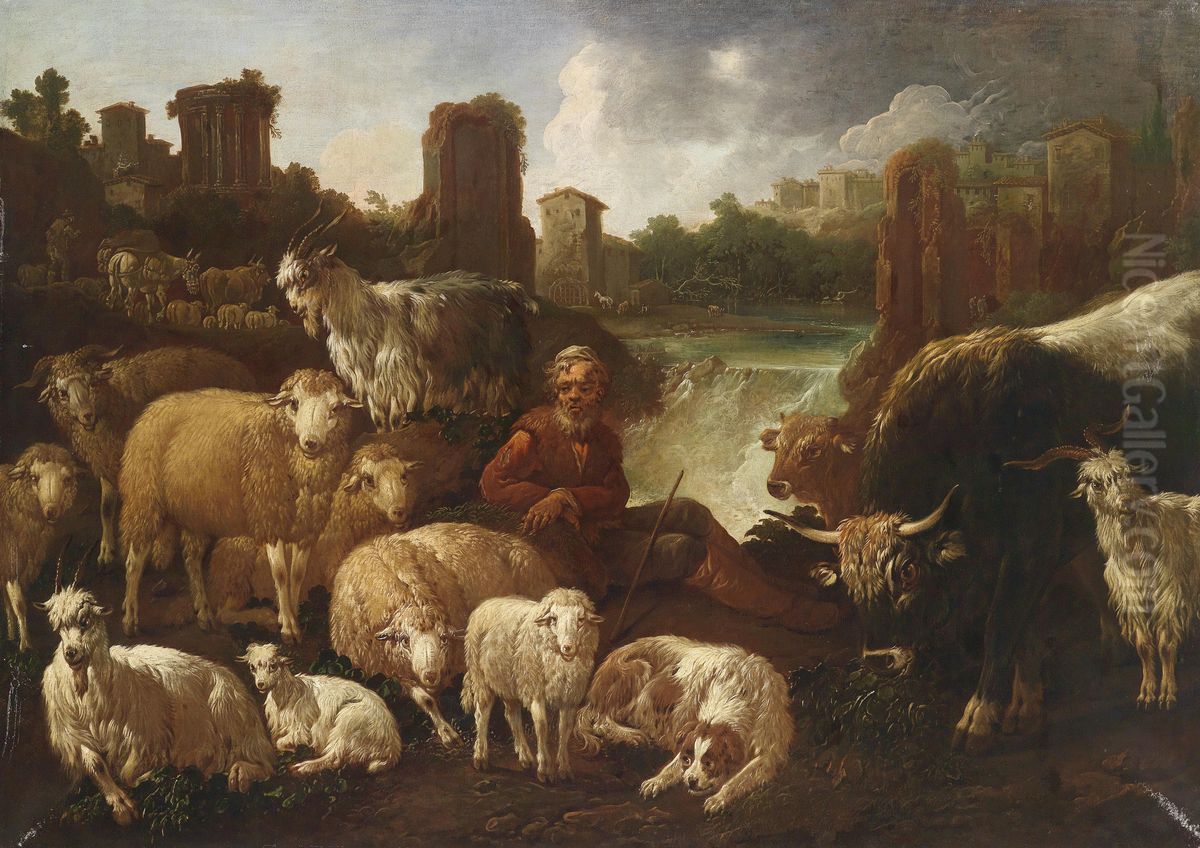Hirten und ihre Herde Oil Painting by Domenico Brandi
