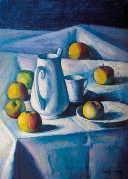 Feher csendelet (Csendelet almakkal) Oil Painting by Dezso Czigany