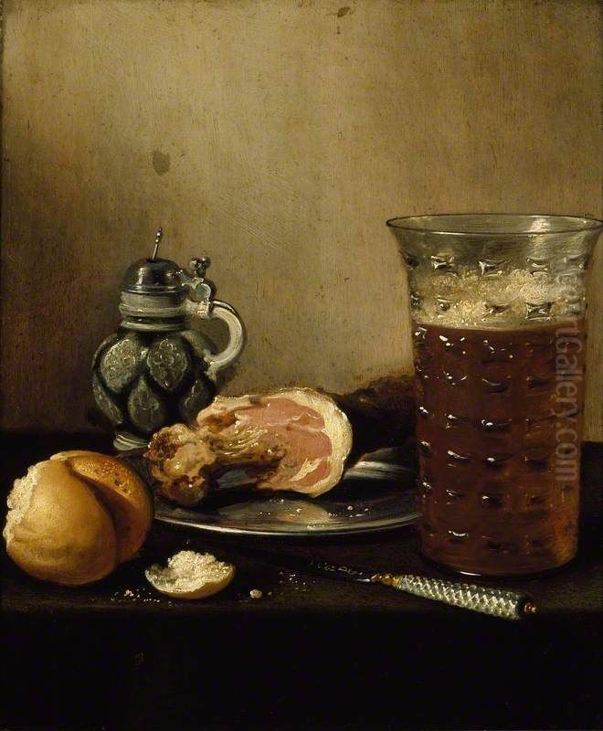 Still Life with a Ham, 1642 Oil Painting by Pieter Claesz