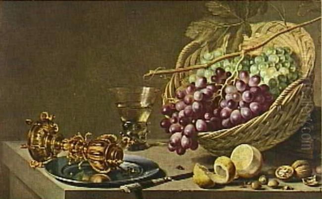 Stilleven met druiven en bekerschroef Oil Painting by Pieter Claesz
