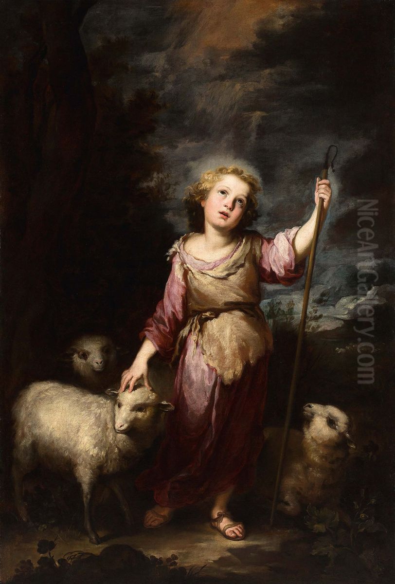 The Christ Good Pastor (private collection) Oil Painting by Bartolome Esteban Murillo