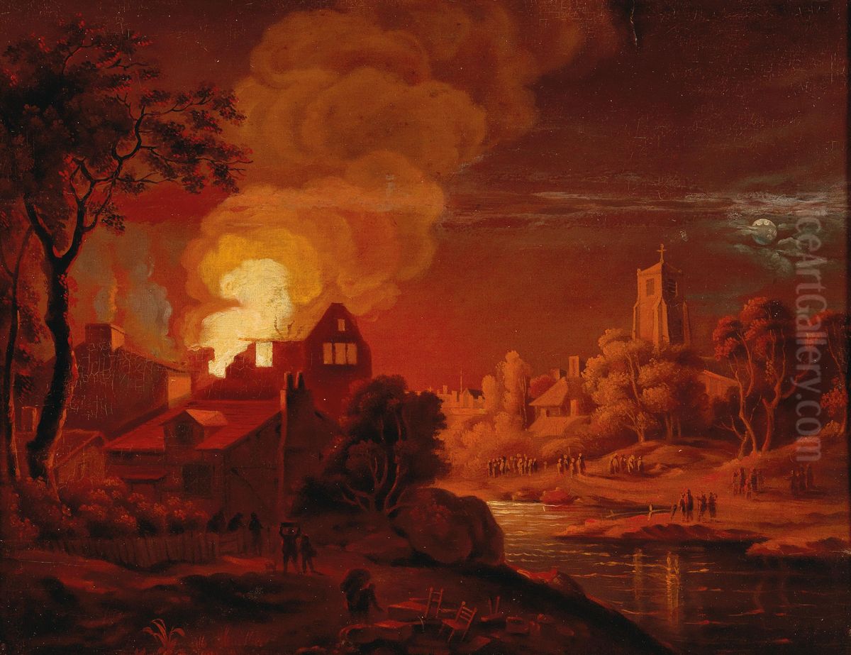 A nocturnal fire Oil Painting by Egbert van der Poel