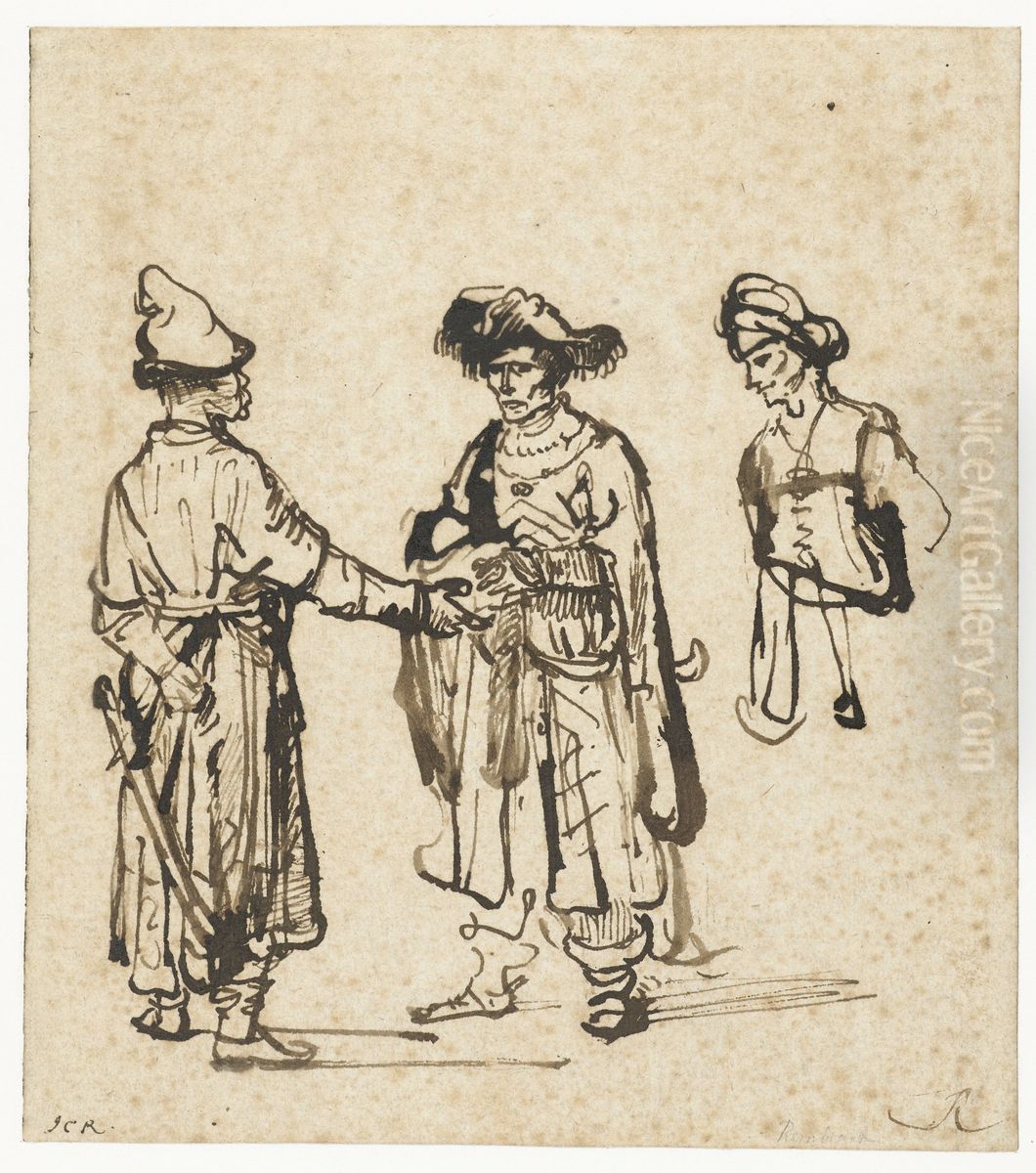 Drei Orientalen im Gesprach Oil Painting by Rembrandt