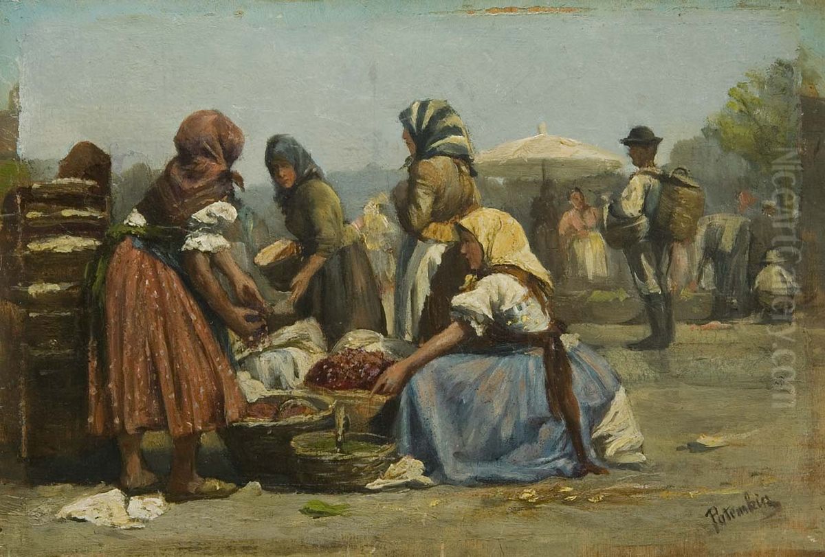 Hungarian Market Scene in Summer Oil Painting by Agost Egervary Potemkin