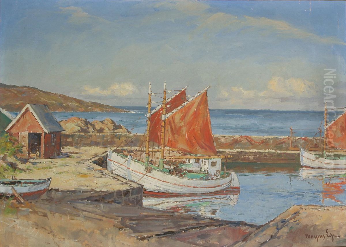Harbour view from Sandvig, Bornholm. Oil Painting by Mogens Ege