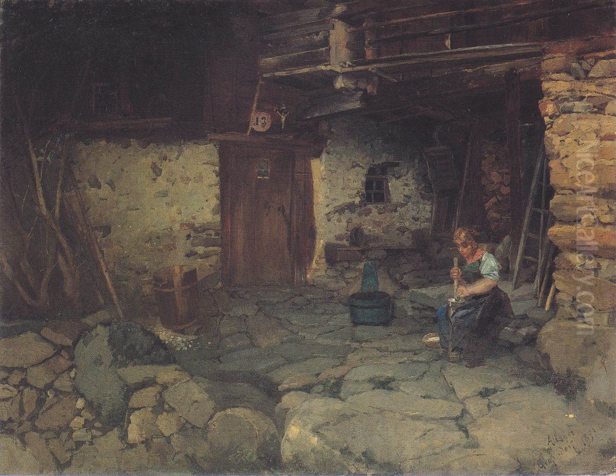 Bauernhof in Grafendorf Oil Painting by Albin Egger-Lienz
