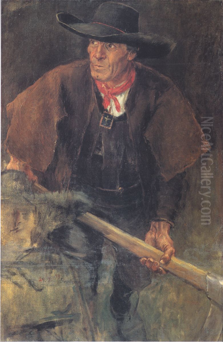 Der Mann hinter dem Kreuztrager (Das Kreuz) Oil Painting by Albin Egger-Lienz