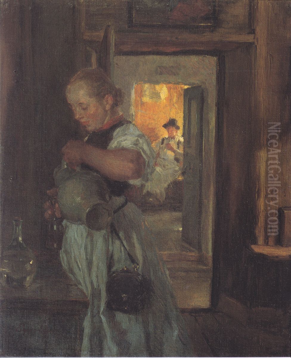 Die Tiroler Kellnerin Oil Painting by Albin Egger-Lienz