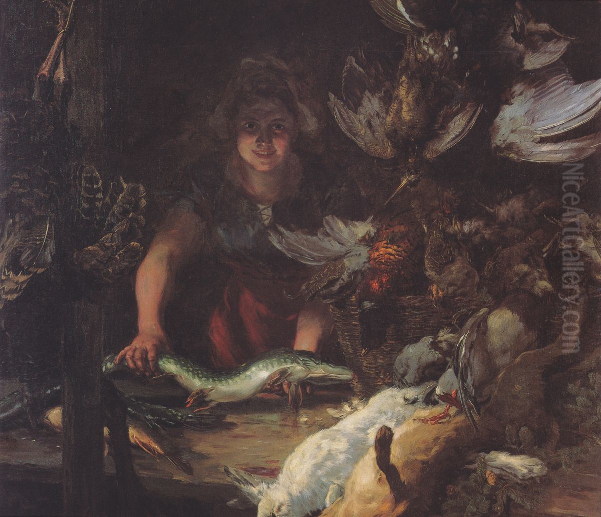 Die Wildbrethandlerin Oil Painting by Albin Egger-Lienz