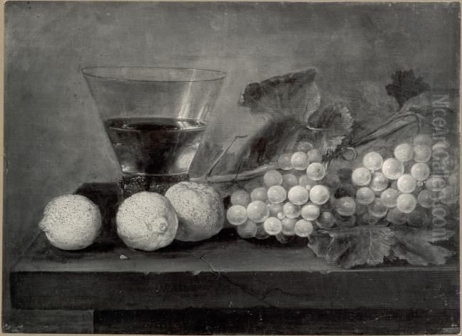 Still life with a rummer, lemons and grapes Oil Painting by Jan Jansz van de Velde